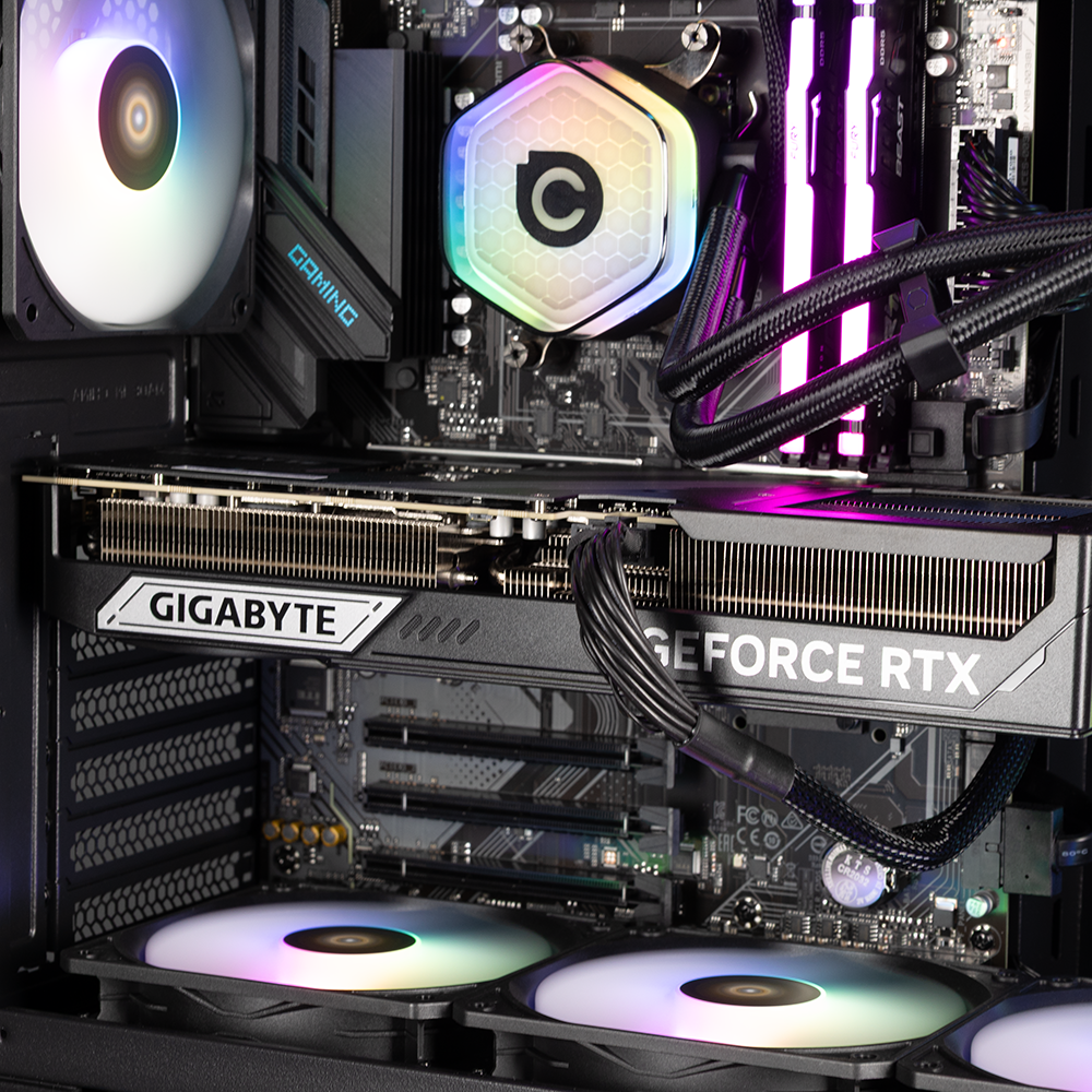The GeForce RTX 5080 graphics card installed into the motherboard