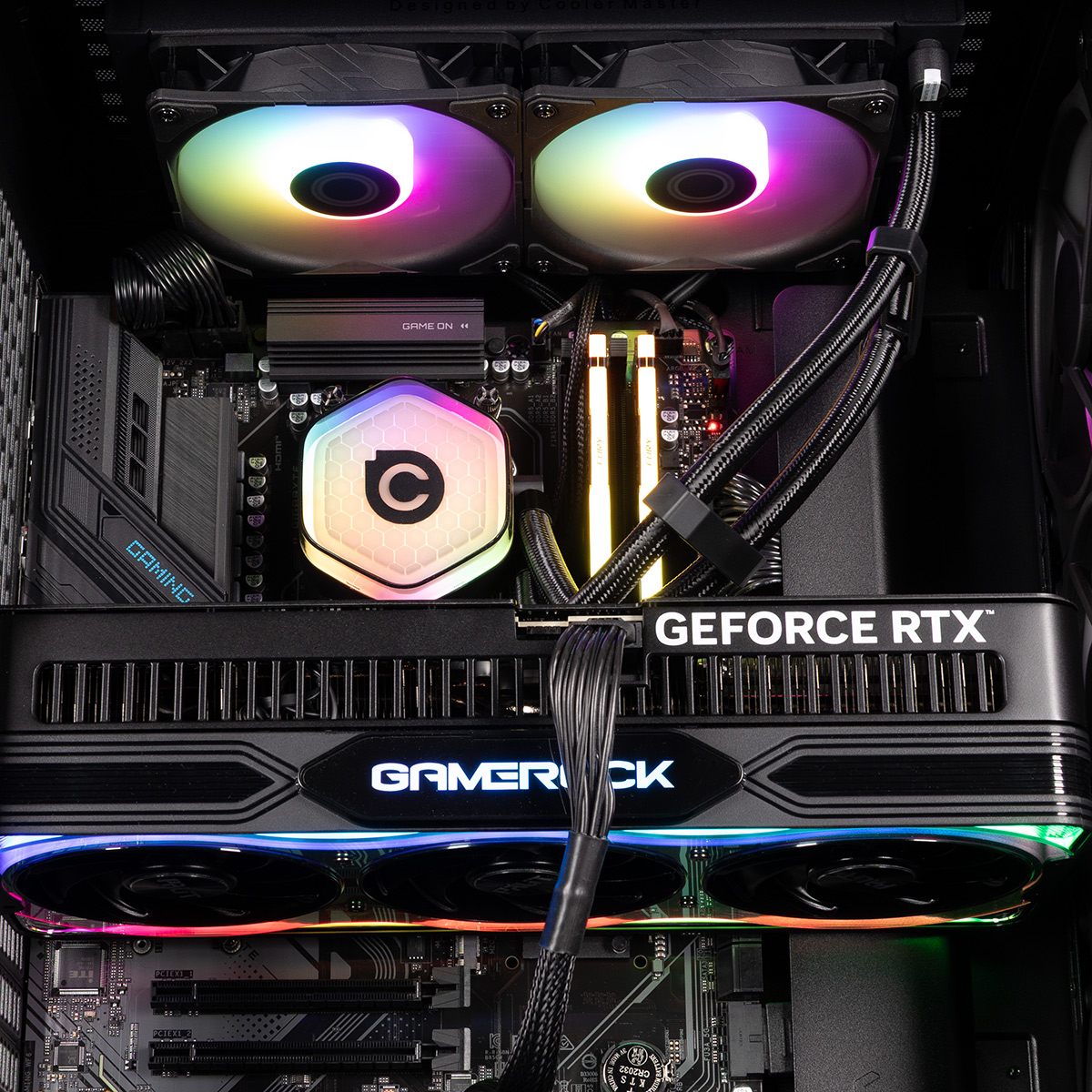 The GeForce RTX 5090 graphics card installed into a motherboard