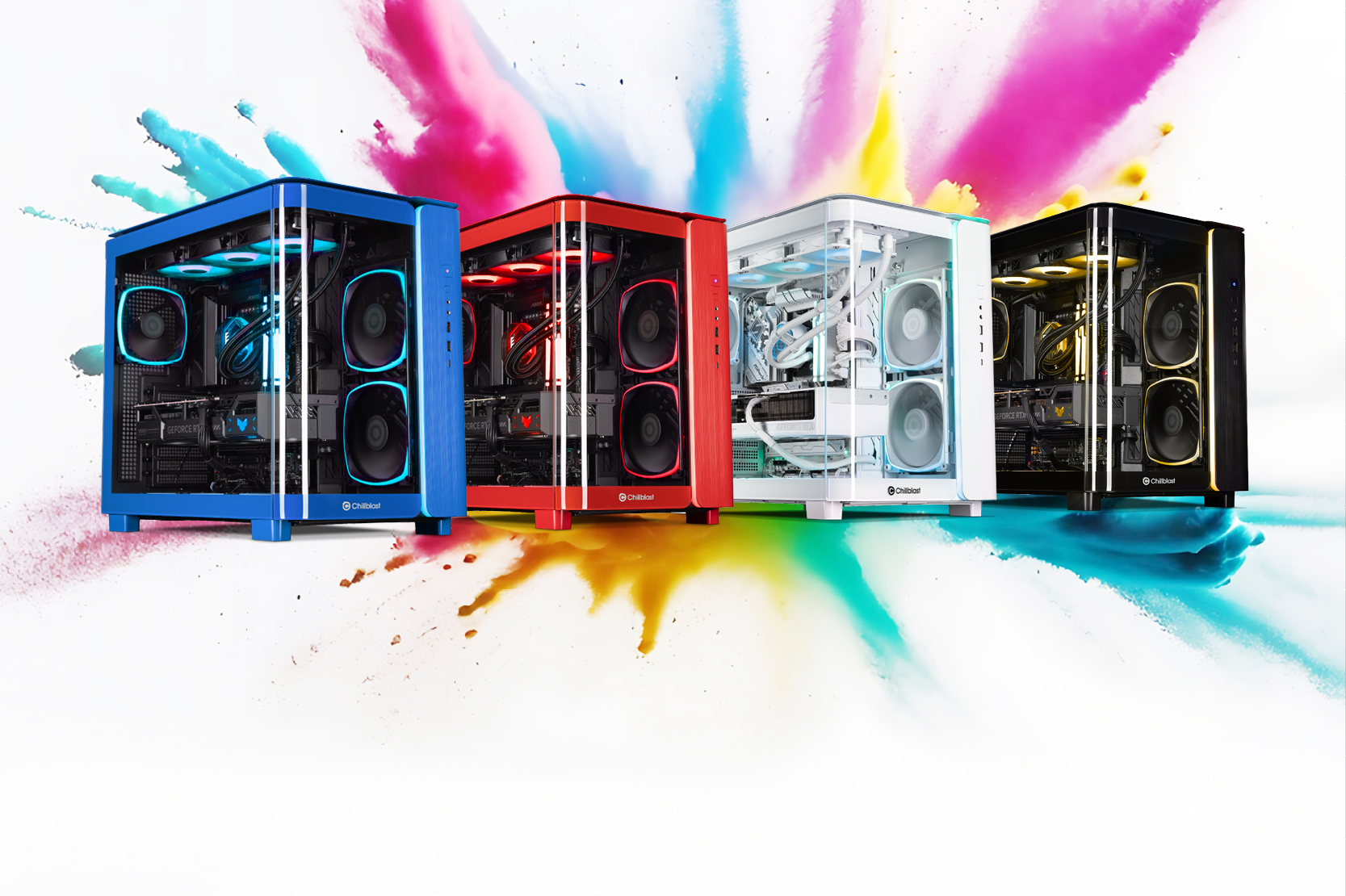 3 Gaming PCs with colourful lighting