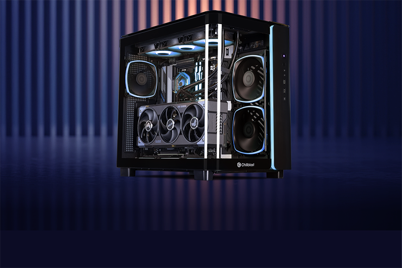 5090 gaming PC with blue lighting