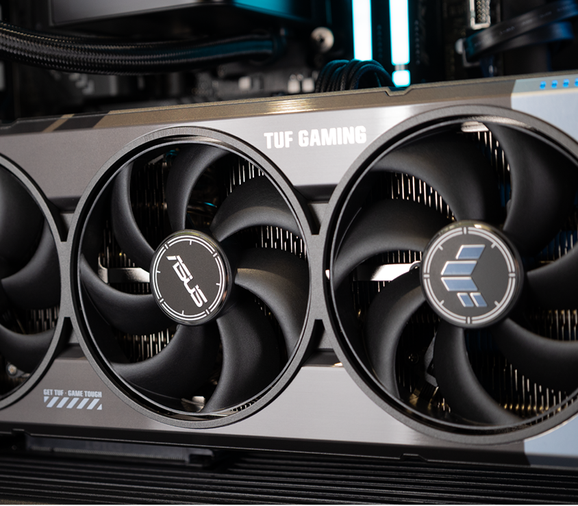 A close up of the GeForce RTX 5090 in the Verge Icon gaming PC