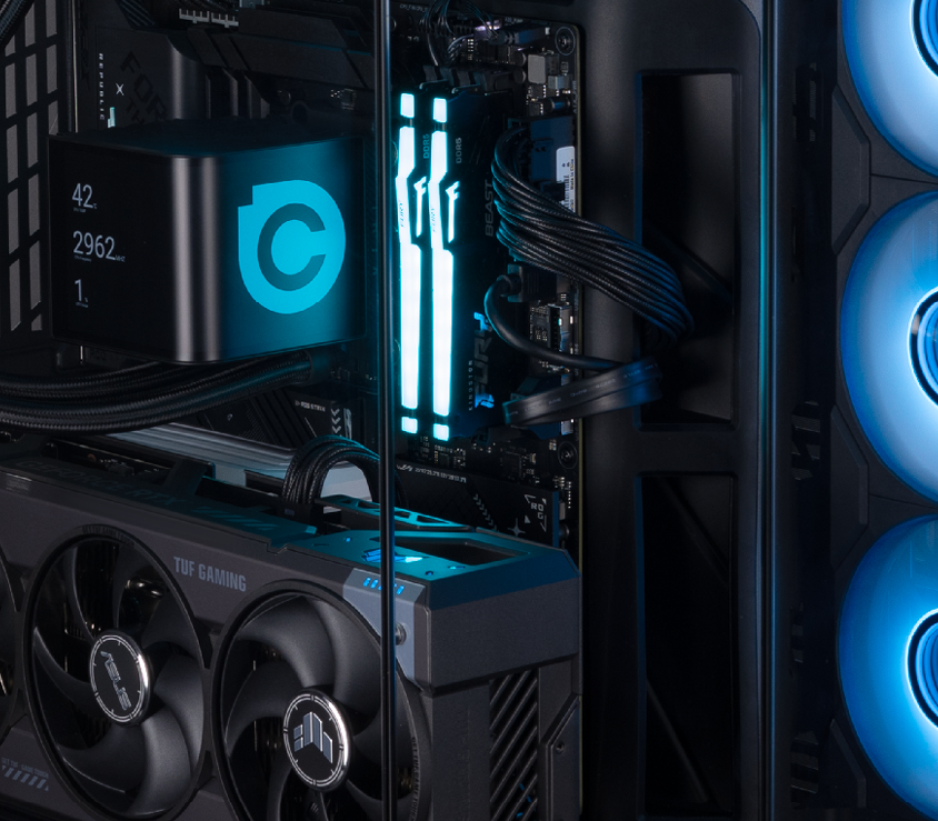 A view of both the block and radiator that make up the primary cooling system in the Verge Icon gaming PC