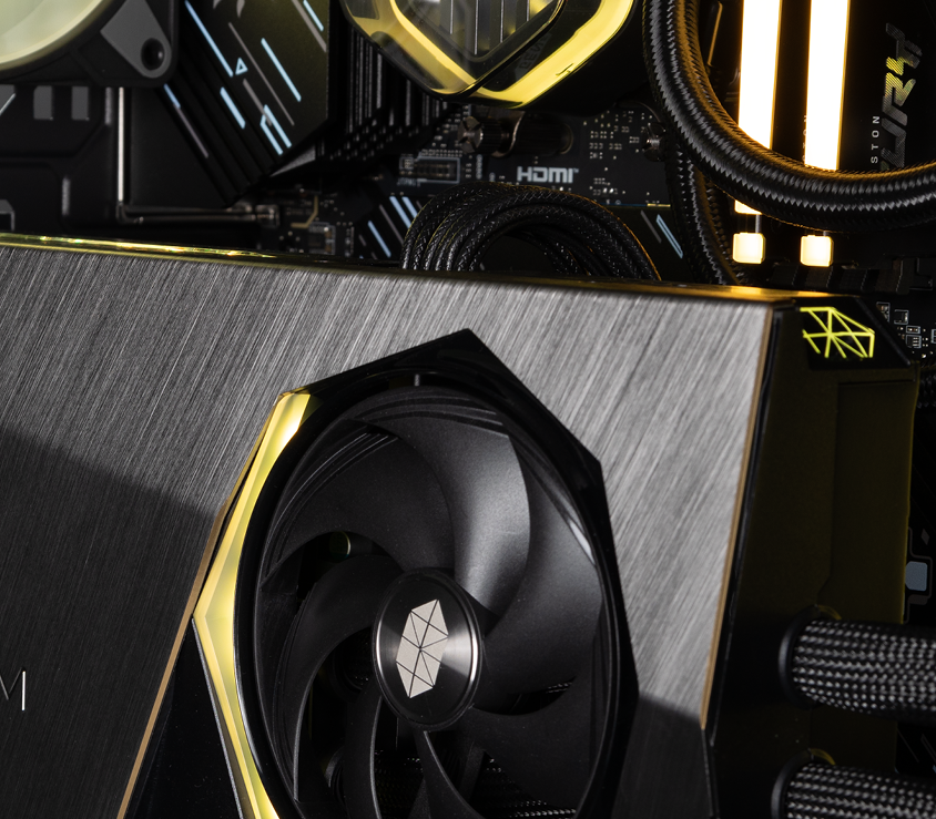 A view from above of the GeForce RTX 5080 inside the Vantage Icon PC