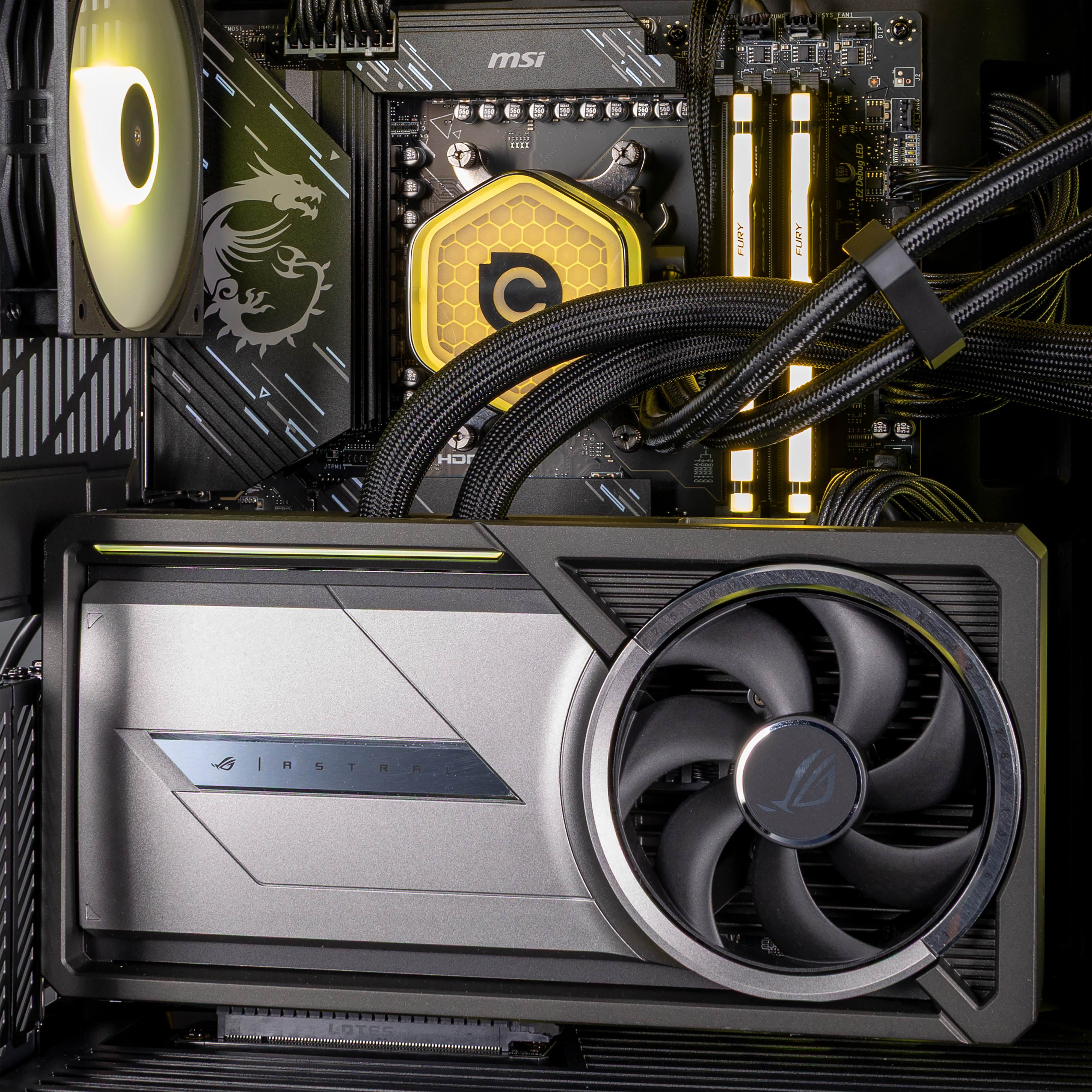 A view of the Vantage Icon gaming PC with the CPU block and memory