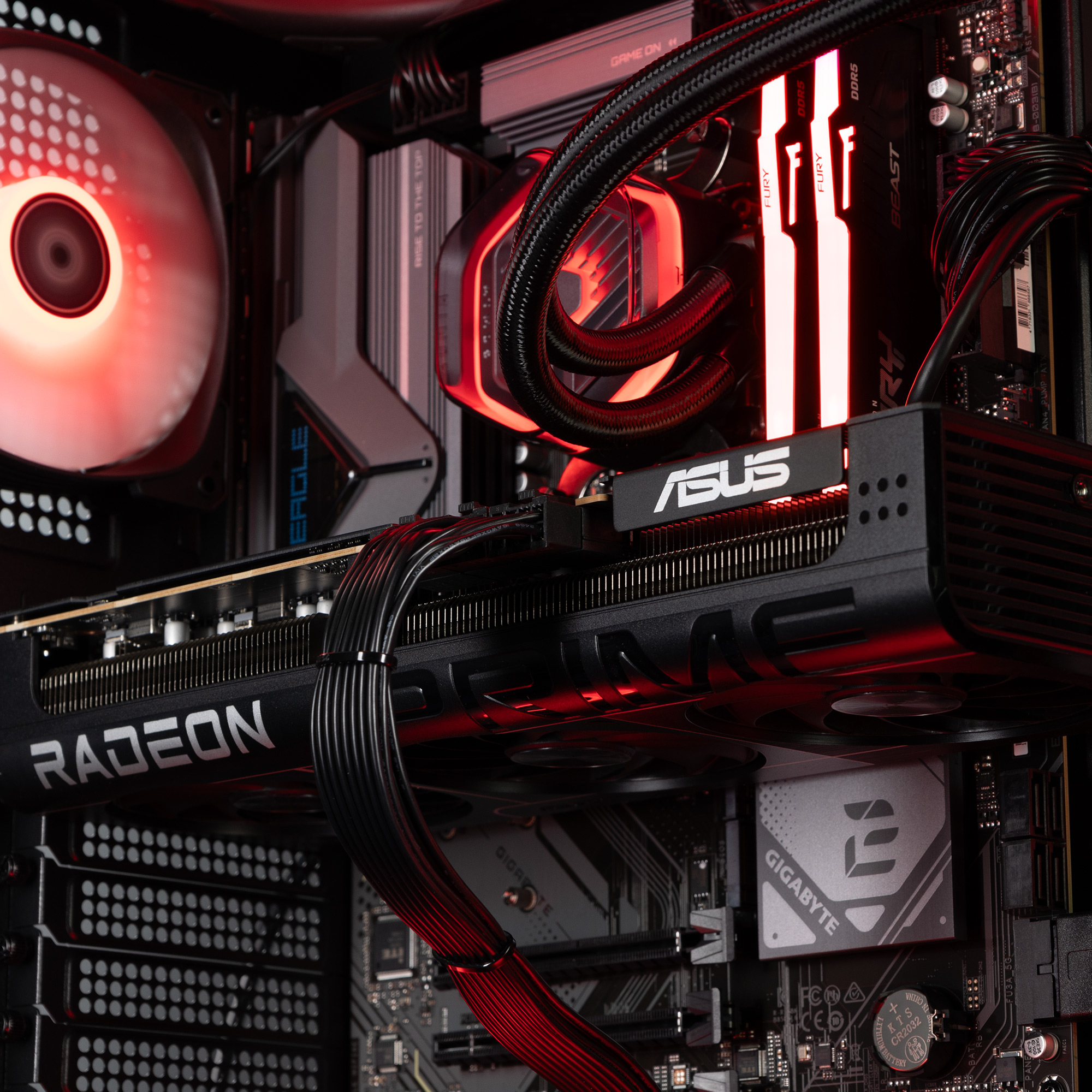 A Radeon RX 9070 XT sat inside a PC
