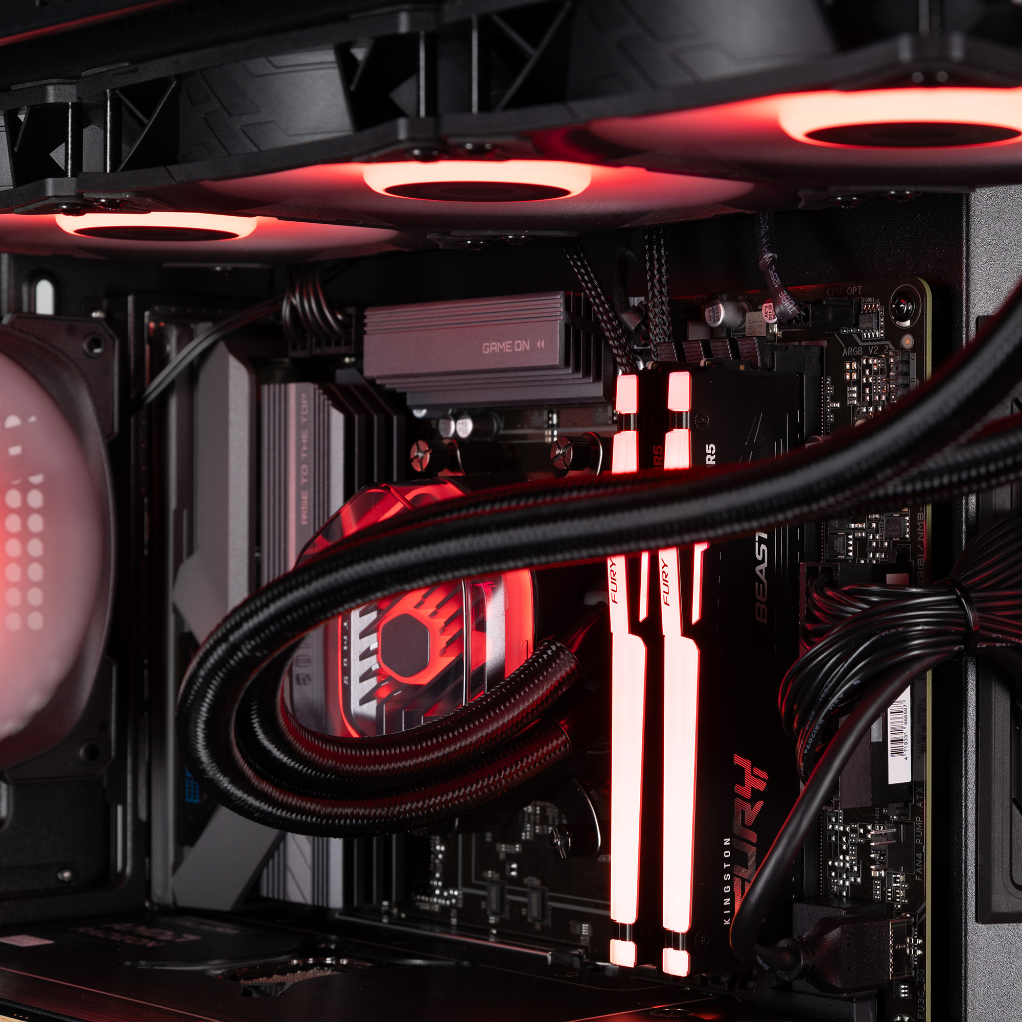 The RAM of the PC lit in AMD red