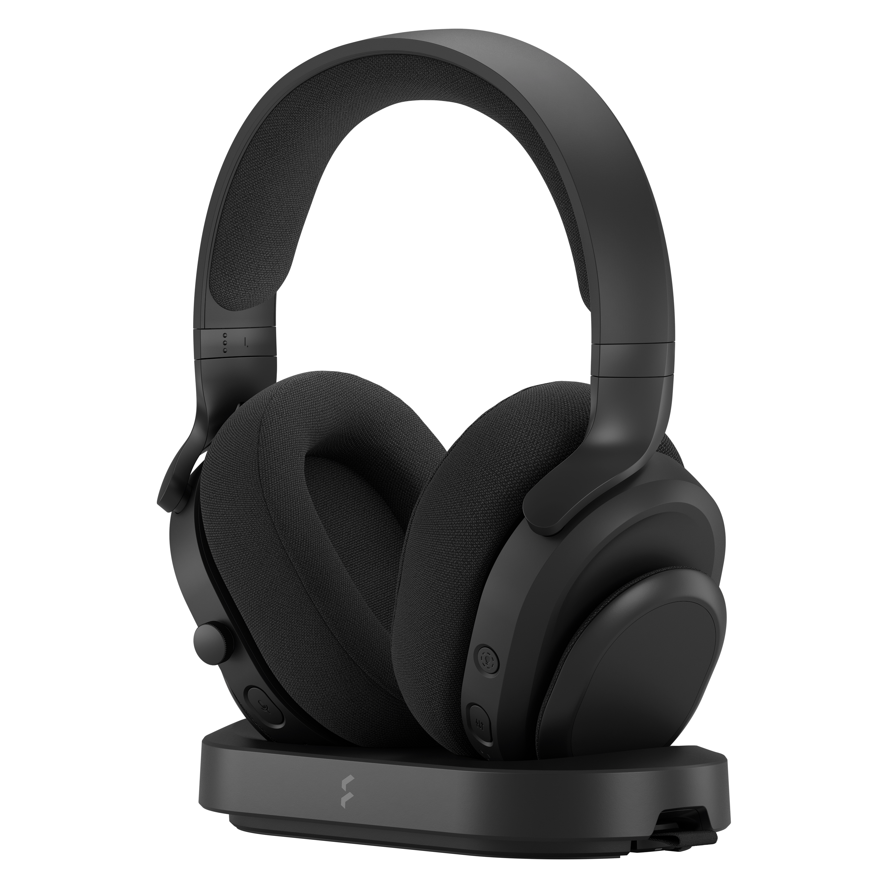 The Fractal Scape Dark headset sat in its charging dock