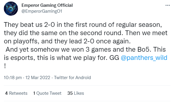 Emperor Gaming Twitter Post