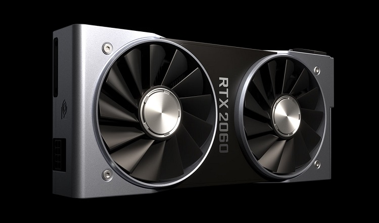Image of the Nvidia RTX 2060 ray tracing graphics card against a black background