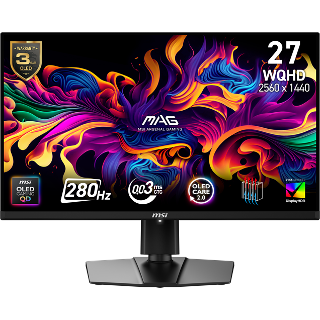 MSI MAG 271QP QD-OLED X28 27" 2560x1440 (WQHD) QD-OLED 280Hz 0.03ms Adaptive Sync HDMI 2.1 Widescreen Gaming Monitor