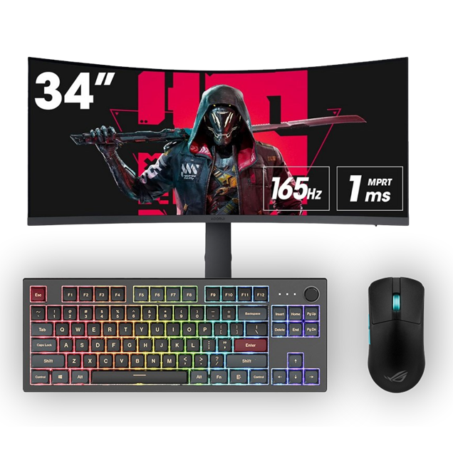 Bundle - Montech MKey Darkness TKL Keyboard, ASUS ROG Harpe Ace Mouse, KOORUI 34E6UC Monitor