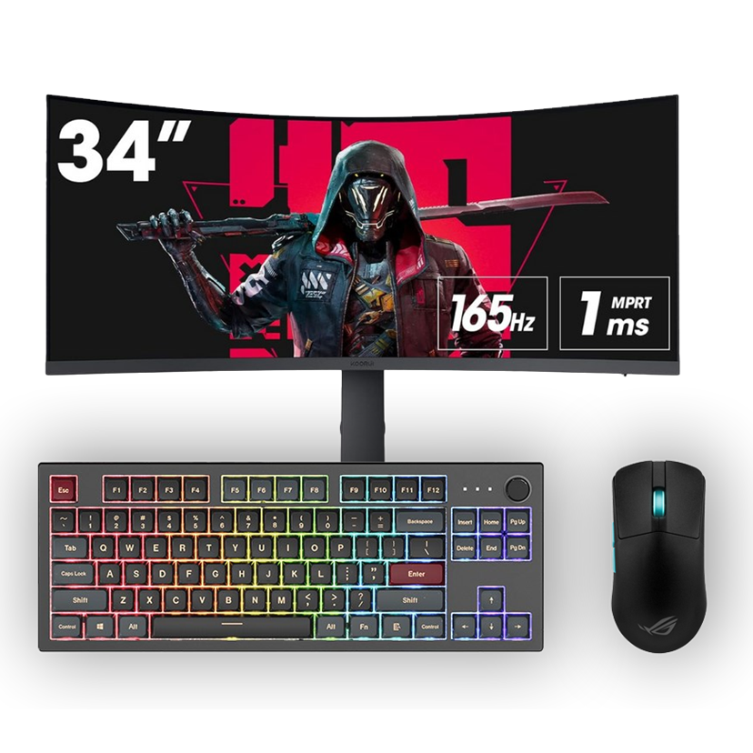 Bundle - Montech MKey Darkness TKL Keyboard, ASUS ROG Harpe Ace Mouse, KOORUI 34E6UC Monitor